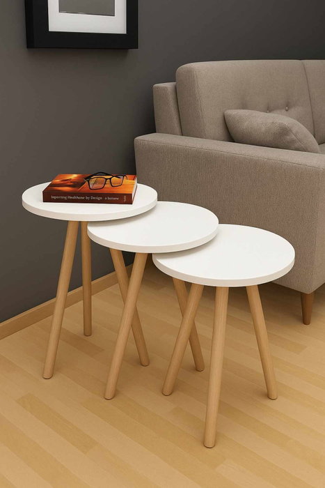 Hanah Home Peka-152 - Set de 3 Mesas Apilables Blanco y Natural Hanah Home Peka-152 - Set de 3 Mesas Apilables Blanco y Natural